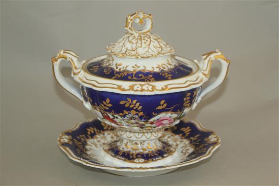 A Ridgway sauce tureen, cover and integral stand, and a Derby King Street works dessert dish, 19th century, 23.5cm